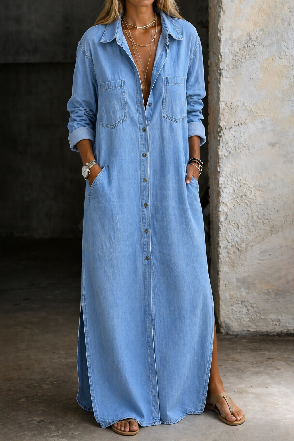 Charlotte | Dames Denim Hemdjurk met Kraag