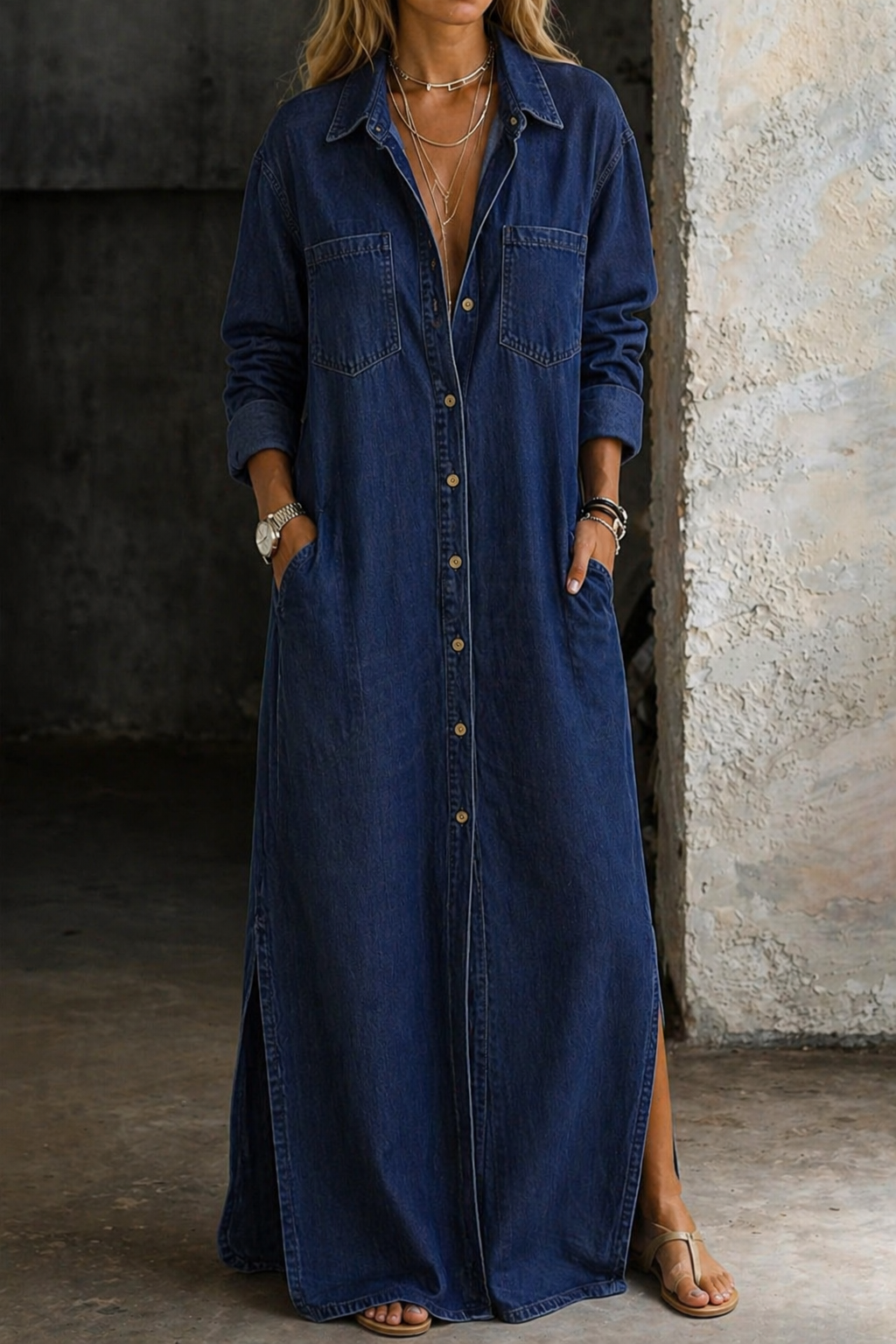 Charlotte | Dames Denim Hemdjurk met Kraag