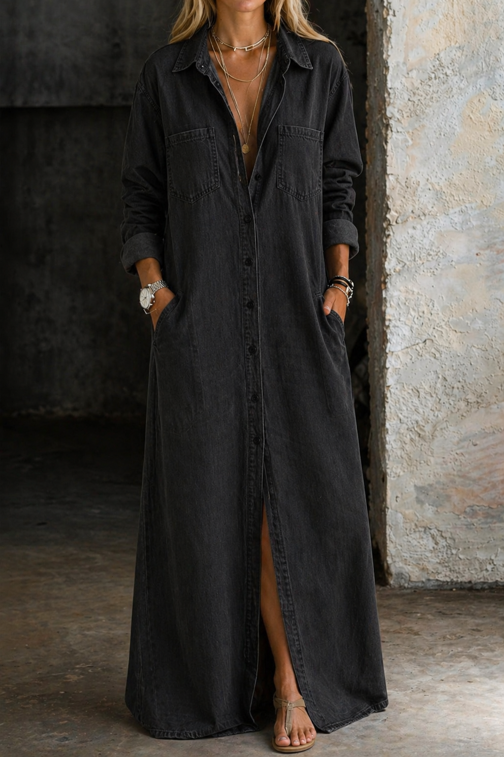Charlotte | Dames Denim Hemdjurk met Kraag