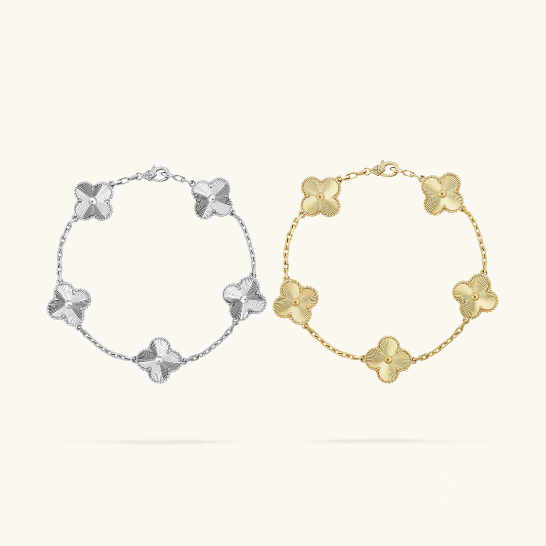 2-teiliger Kleeblatt-Armband-Set - Silber/Gold