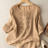 Evelyn | Dames Geborduurde Blouse met Ronde Hals