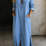Charlotte | Dames Denim Hemdjurk met Kraag