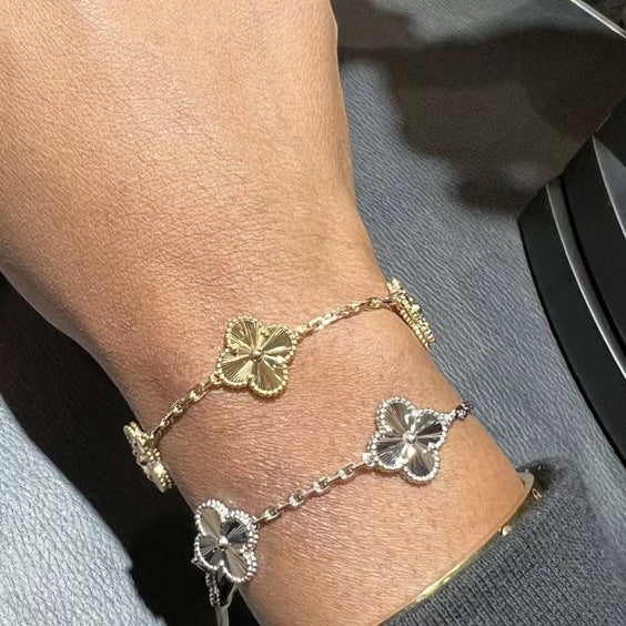 2-teiliger Kleeblatt-Armband-Set - Silber/Gold