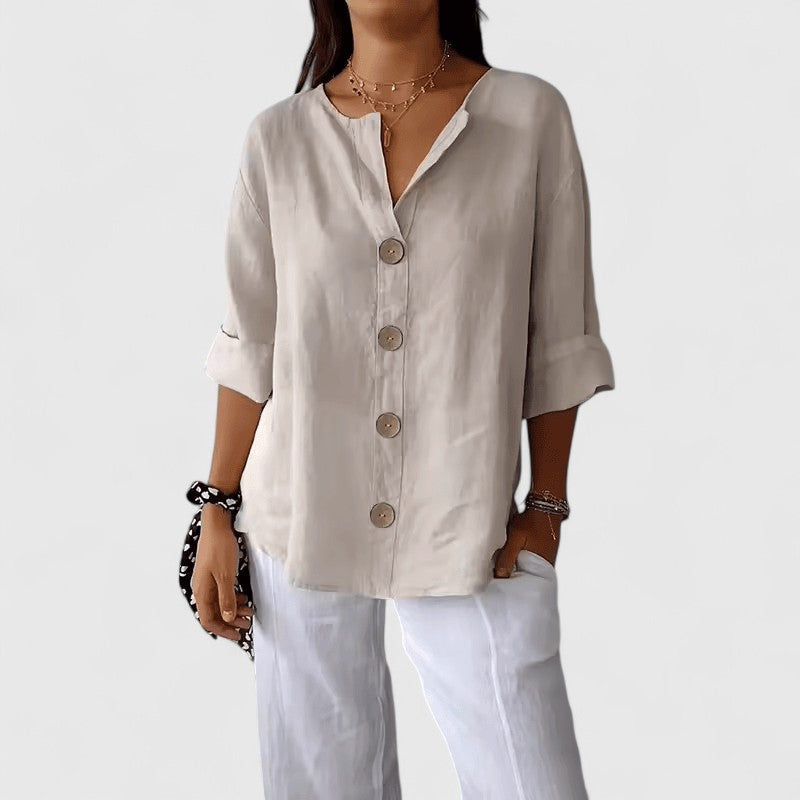 Sophia | Dames V-hals Blouse met Knoopsluiting