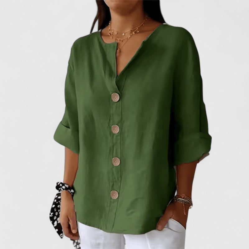 Sophia | Dames V-hals Blouse met Knoopsluiting