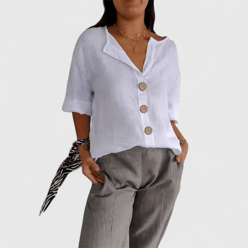 Sophia | Dames V-hals Blouse met Knoopsluiting