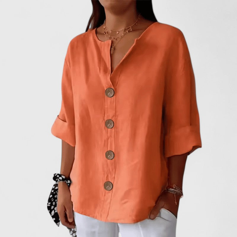 Sophia | Dames V-hals Blouse met Knoopsluiting