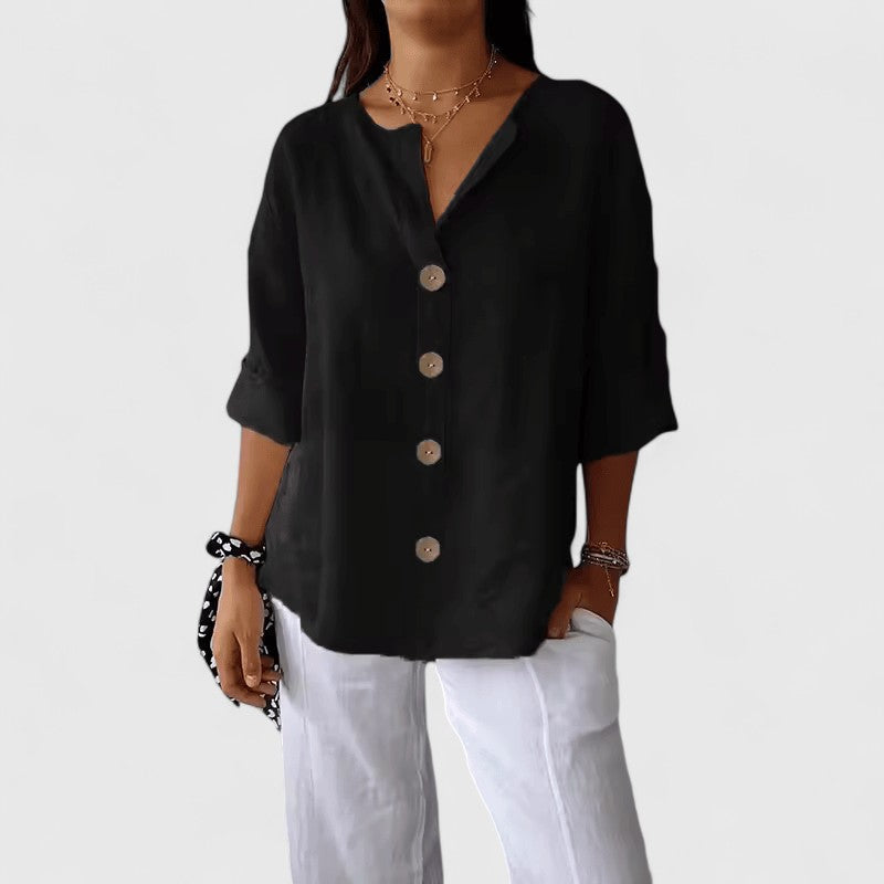 Sophia | Dames V-hals Blouse met Knoopsluiting