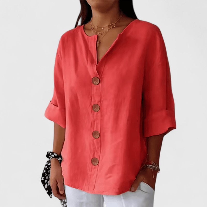 Sophia | Dames V-hals Blouse met Knoopsluiting