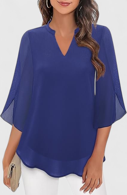 Mia | Dames V-hals Blouse met Wijde Mouwen