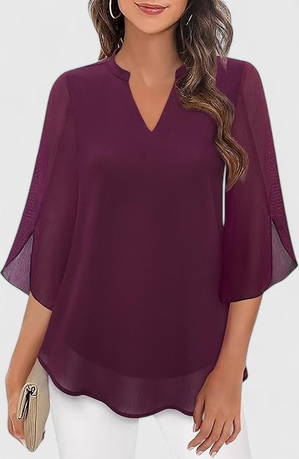 Mia | Dames V-hals Blouse met Wijde Mouwen