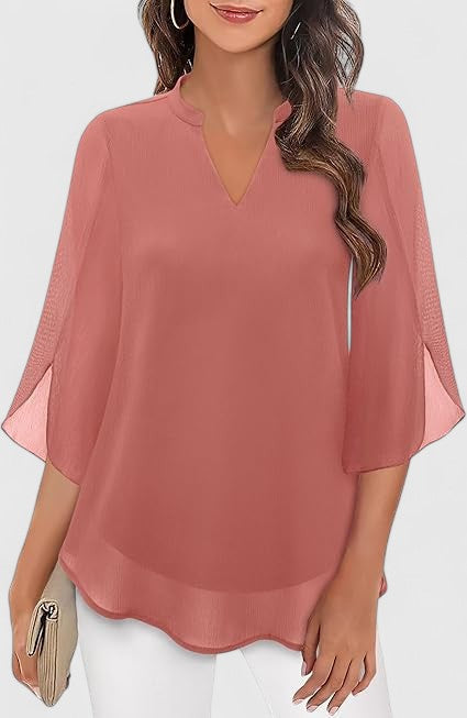 Mia | Dames V-hals Blouse met Wijde Mouwen