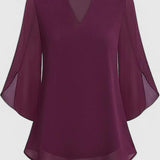 Mia | Dames V-hals Blouse met Wijde Mouwen