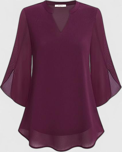 Mia | Dames V-hals Blouse met Wijde Mouwen