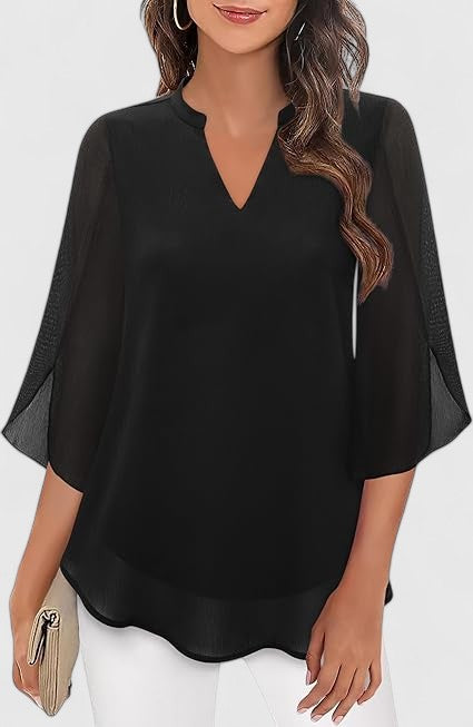 Mia | Dames V-hals Blouse met Wijde Mouwen