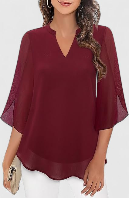 Mia | Dames V-hals Blouse met Wijde Mouwen