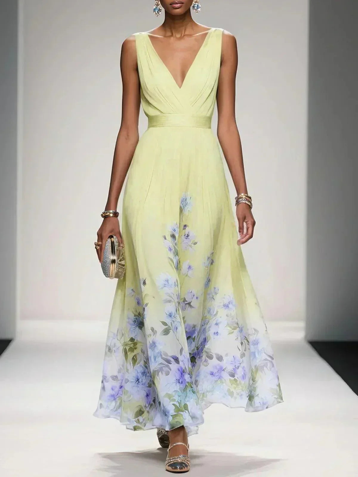 Grace | Dames Bloemen Bruiloftsgast Maxi Jurk