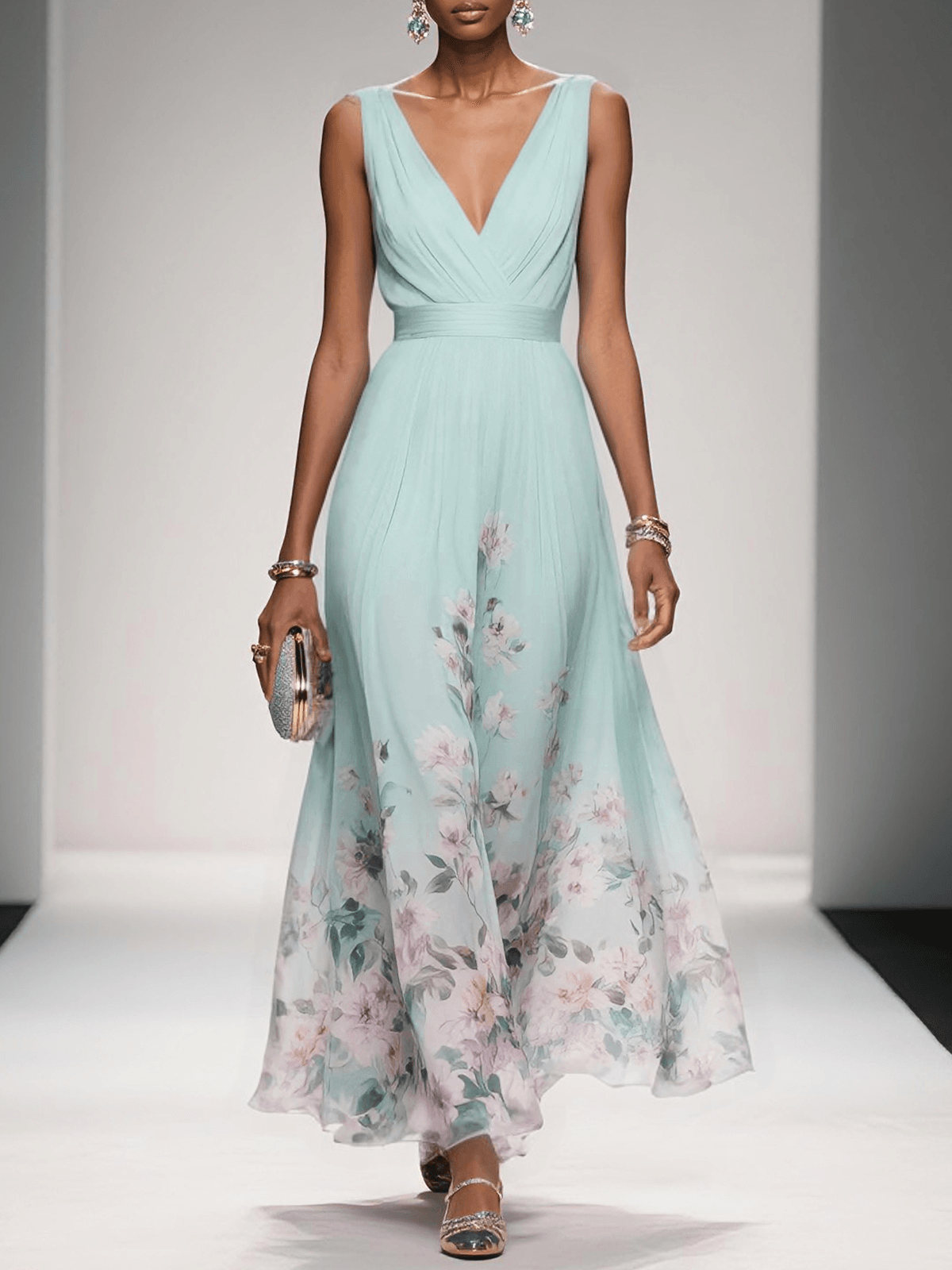 Grace | Dames Bloemen Bruiloftsgast Maxi Jurk