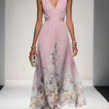 Grace | Dames Bloemen Bruiloftsgast Maxi Jurk
