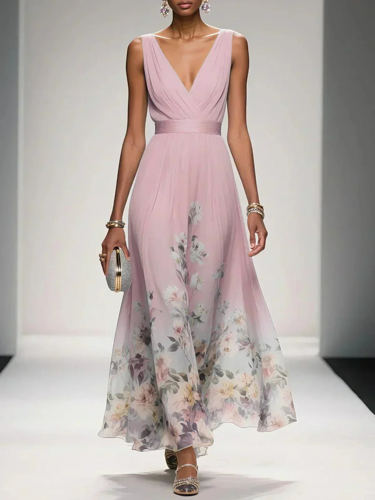 Grace | Dames Bloemen Bruiloftsgast Maxi Jurk