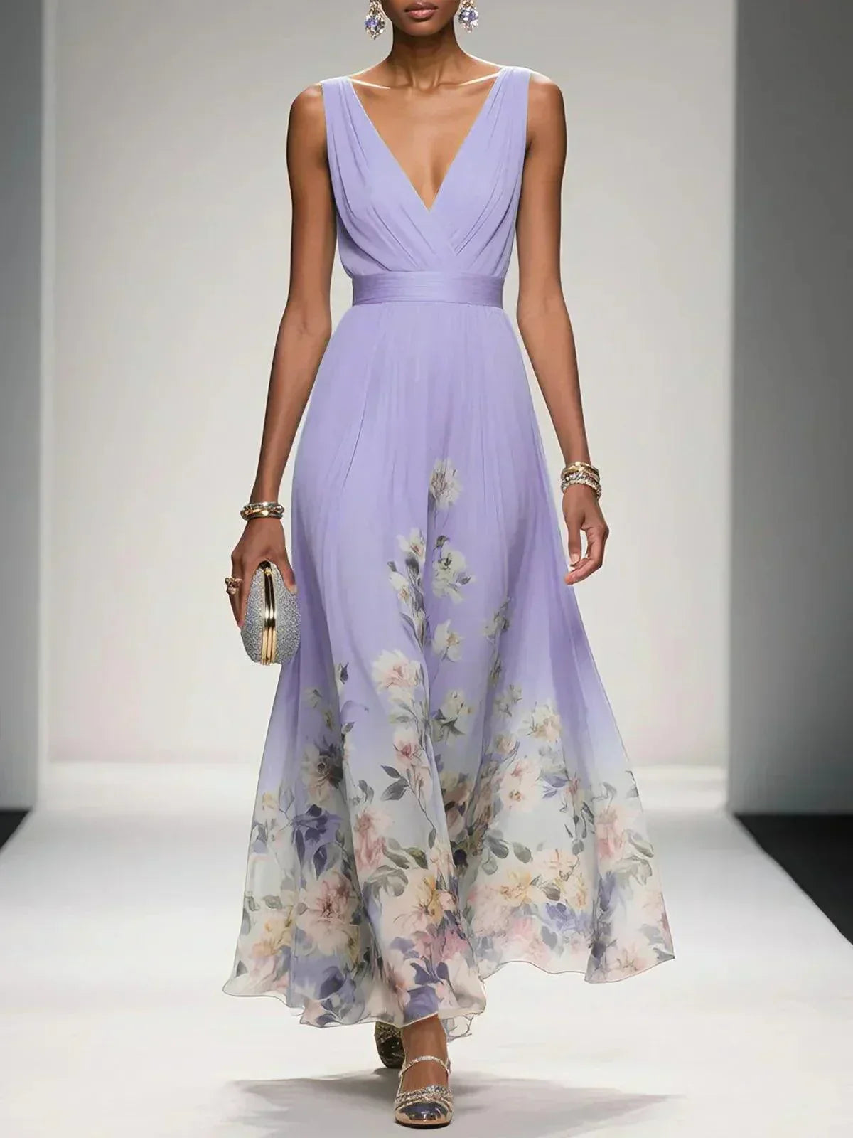Grace | Dames Bloemen Bruiloftsgast Maxi Jurk