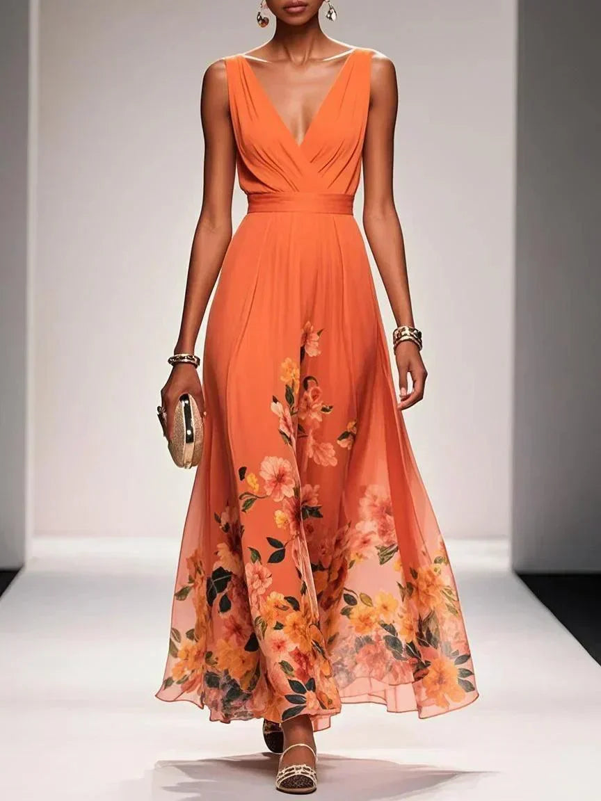 Grace | Dames Bloemen Bruiloftsgast Maxi Jurk