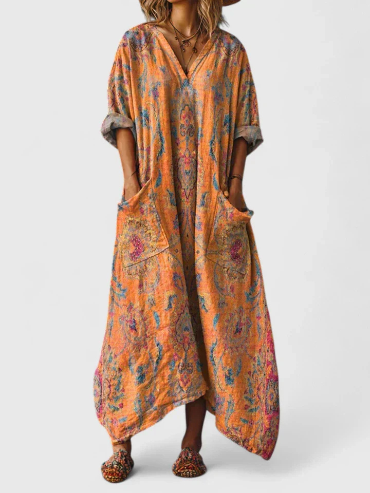 Nora | Dames Boho Print Maxi Jurk met Zakken