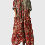 Nora | Dames Boho Print Maxi Jurk met Zakken