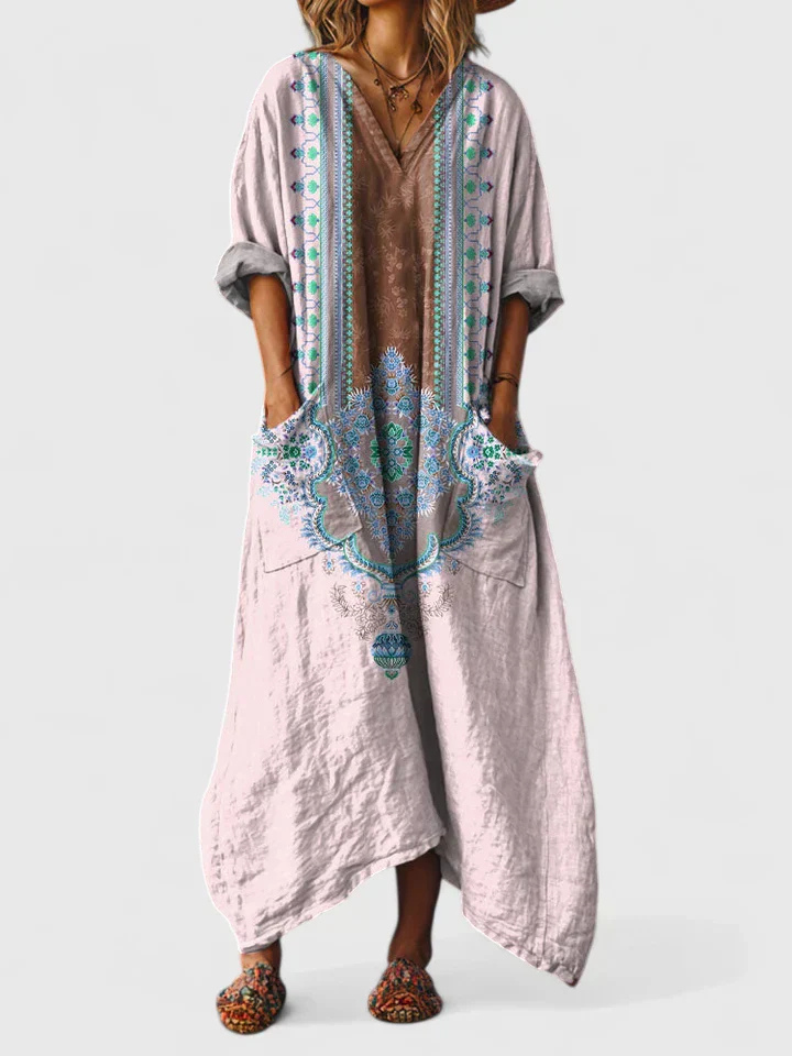 Nora | Dames Boho Print Maxi Jurk met Zakken