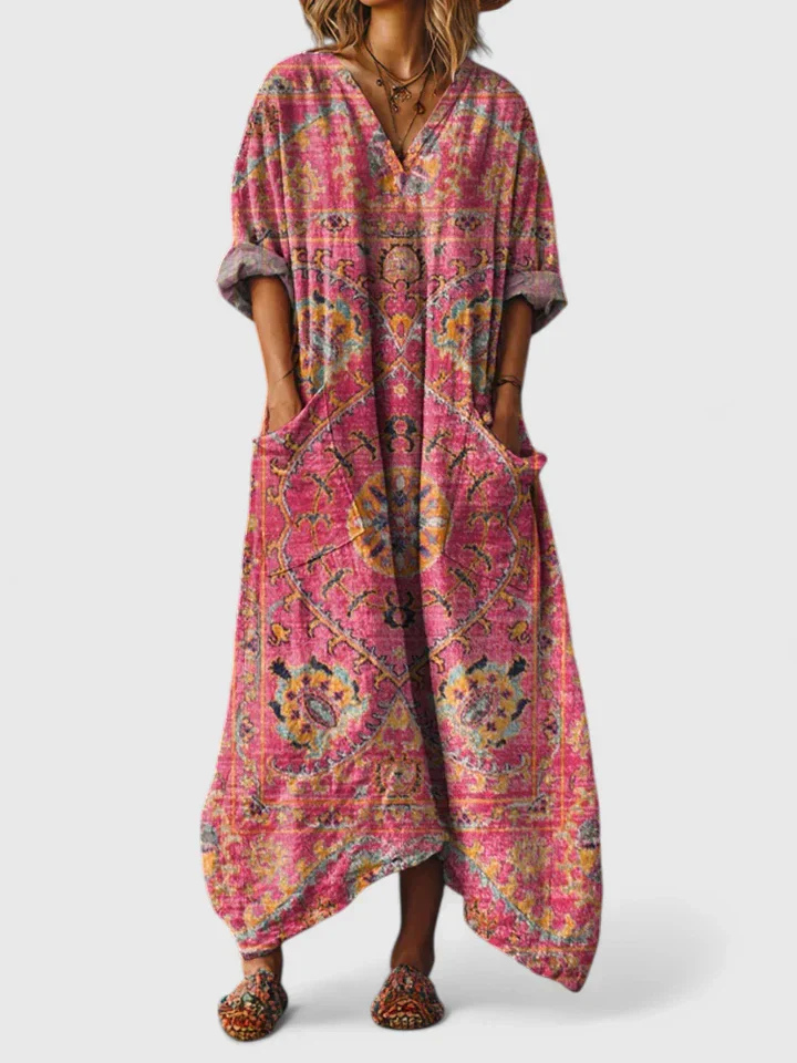 Nora | Dames Boho Print Maxi Jurk met Zakken