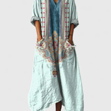 Nora | Dames Boho Print Maxi Jurk met Zakken