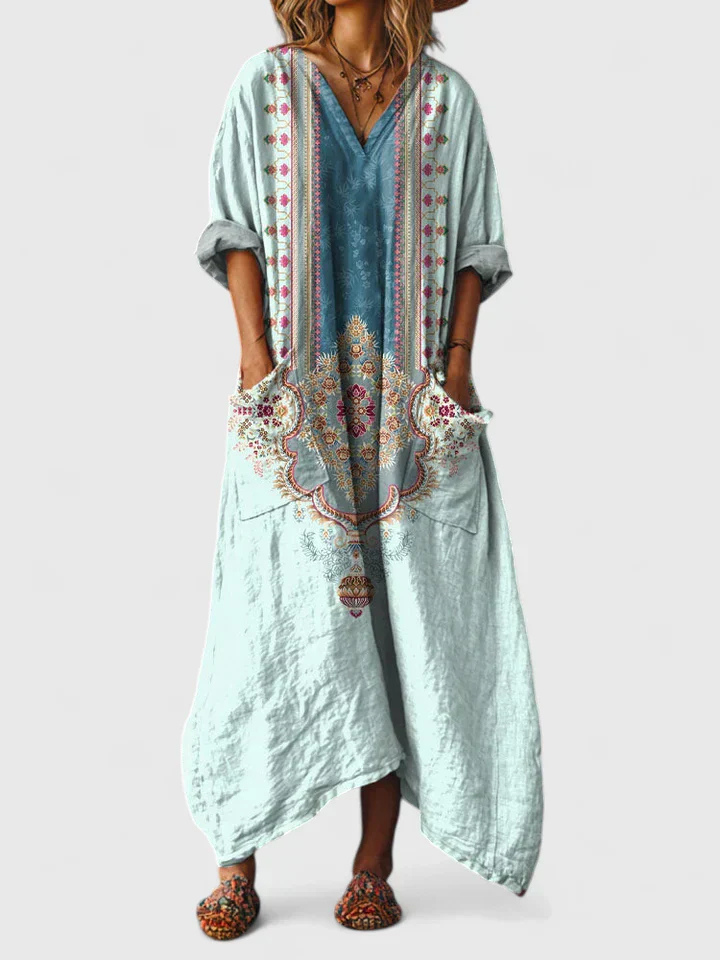 Nora | Dames Boho Print Maxi Jurk met Zakken