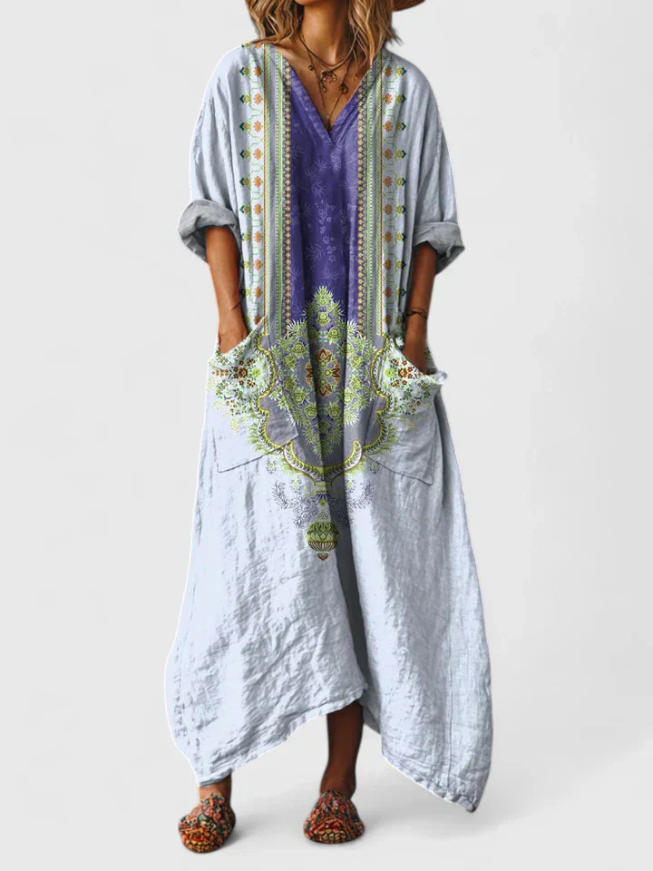 Nora | Dames Boho Print Maxi Jurk met Zakken