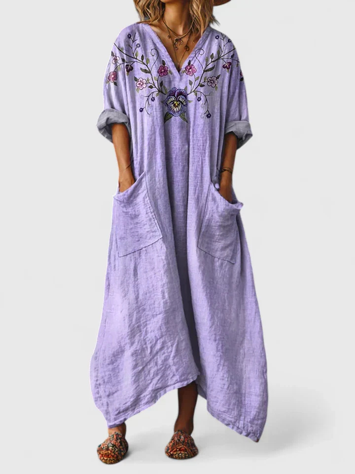 Nora | Dames Boho Print Maxi Jurk met Zakken