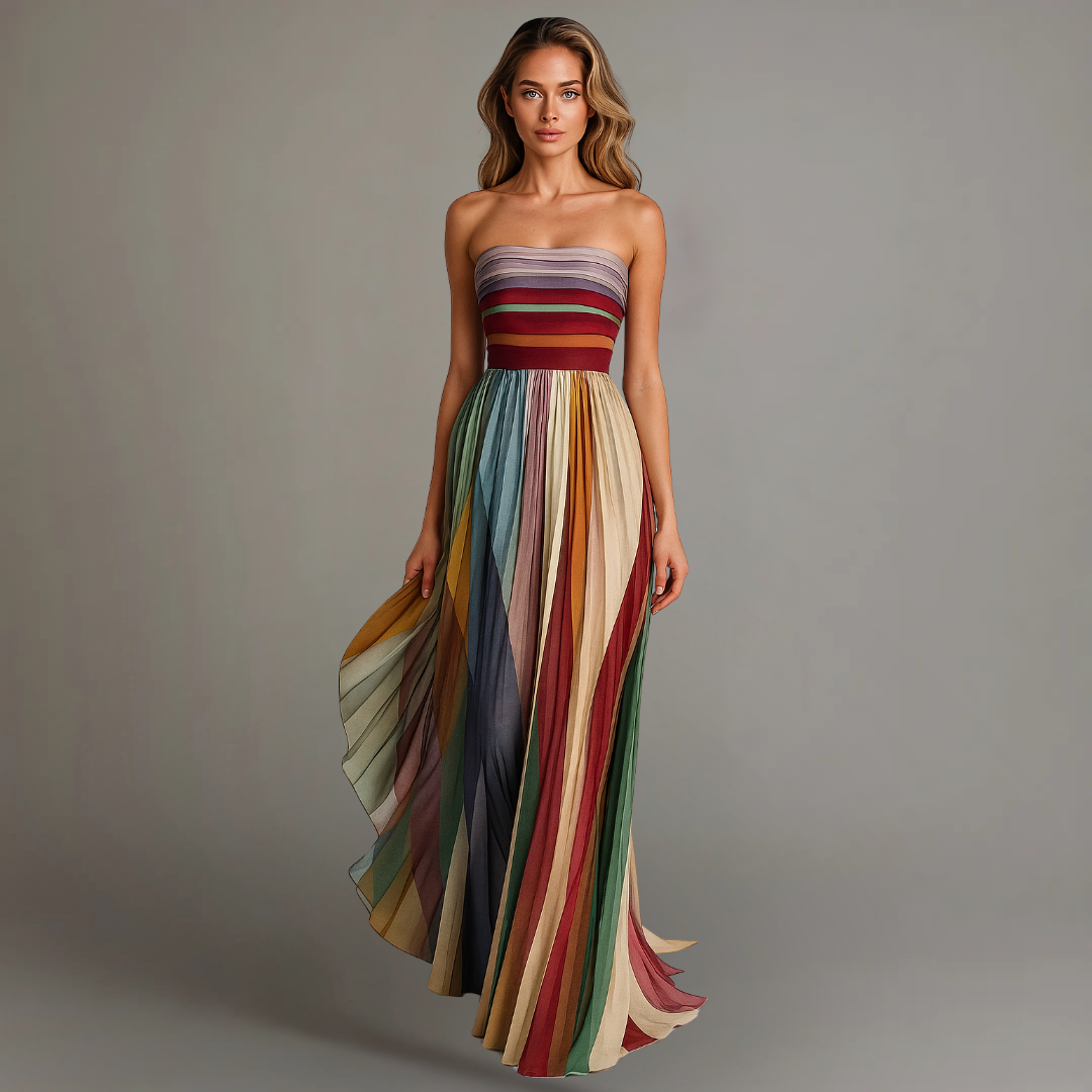 Lily | Dames Strapless Geplooide Maxi Jurk
