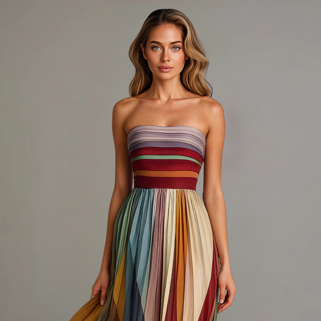 Lily | Dames Strapless Geplooide Maxi Jurk