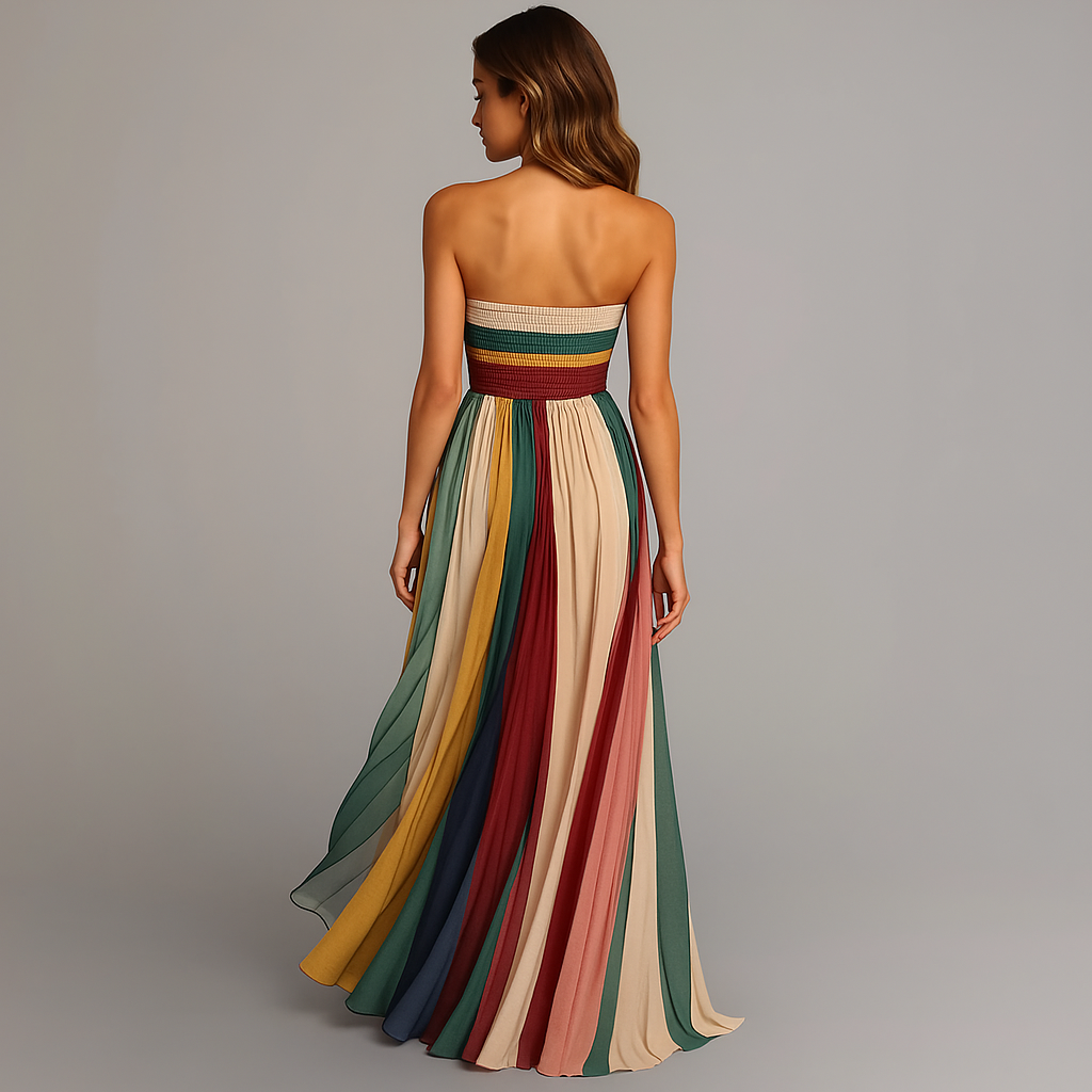 Lily | Dames Strapless Geplooide Maxi Jurk