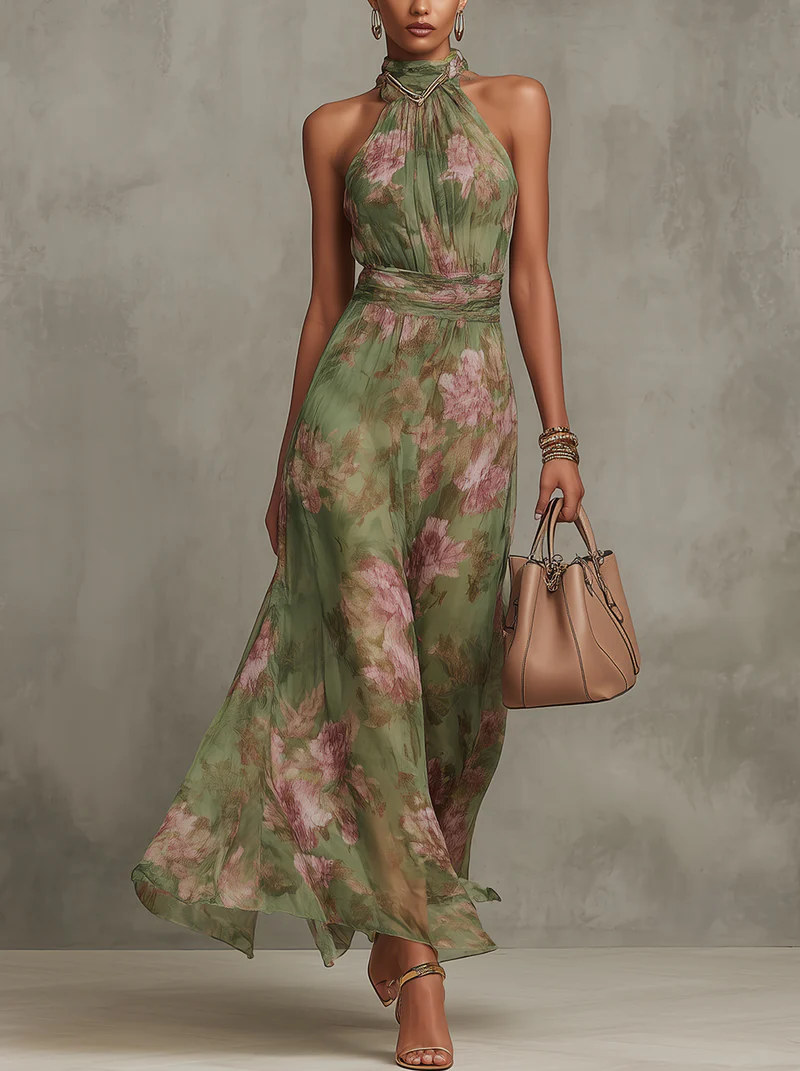 Zoe | Dames Halter Bloemen Maxi Jurk