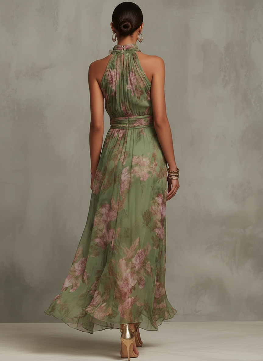 Zoe | Dames Halter Bloemen Maxi Jurk