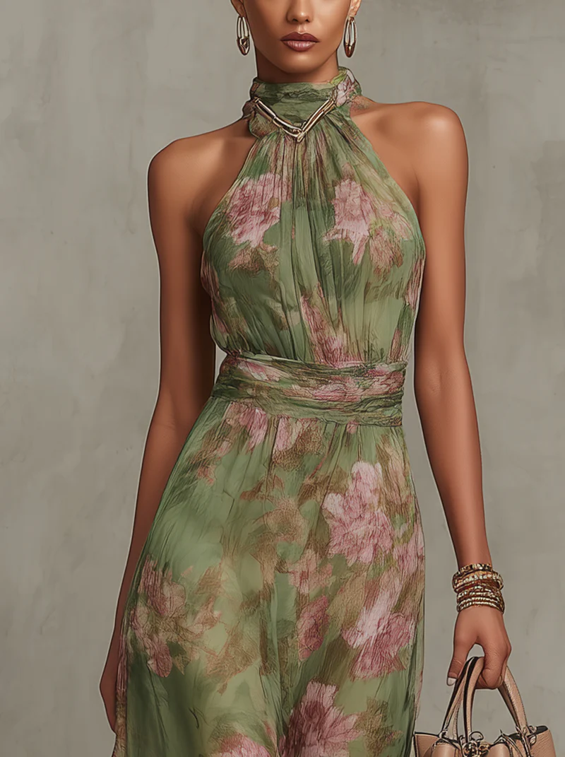 Zoe | Dames Halter Bloemen Maxi Jurk