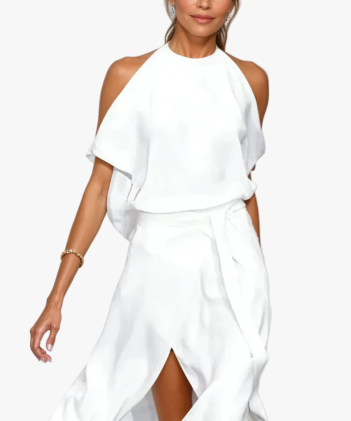 Scarlett | Dames Halter Cold-Shoulder Midi Jurk