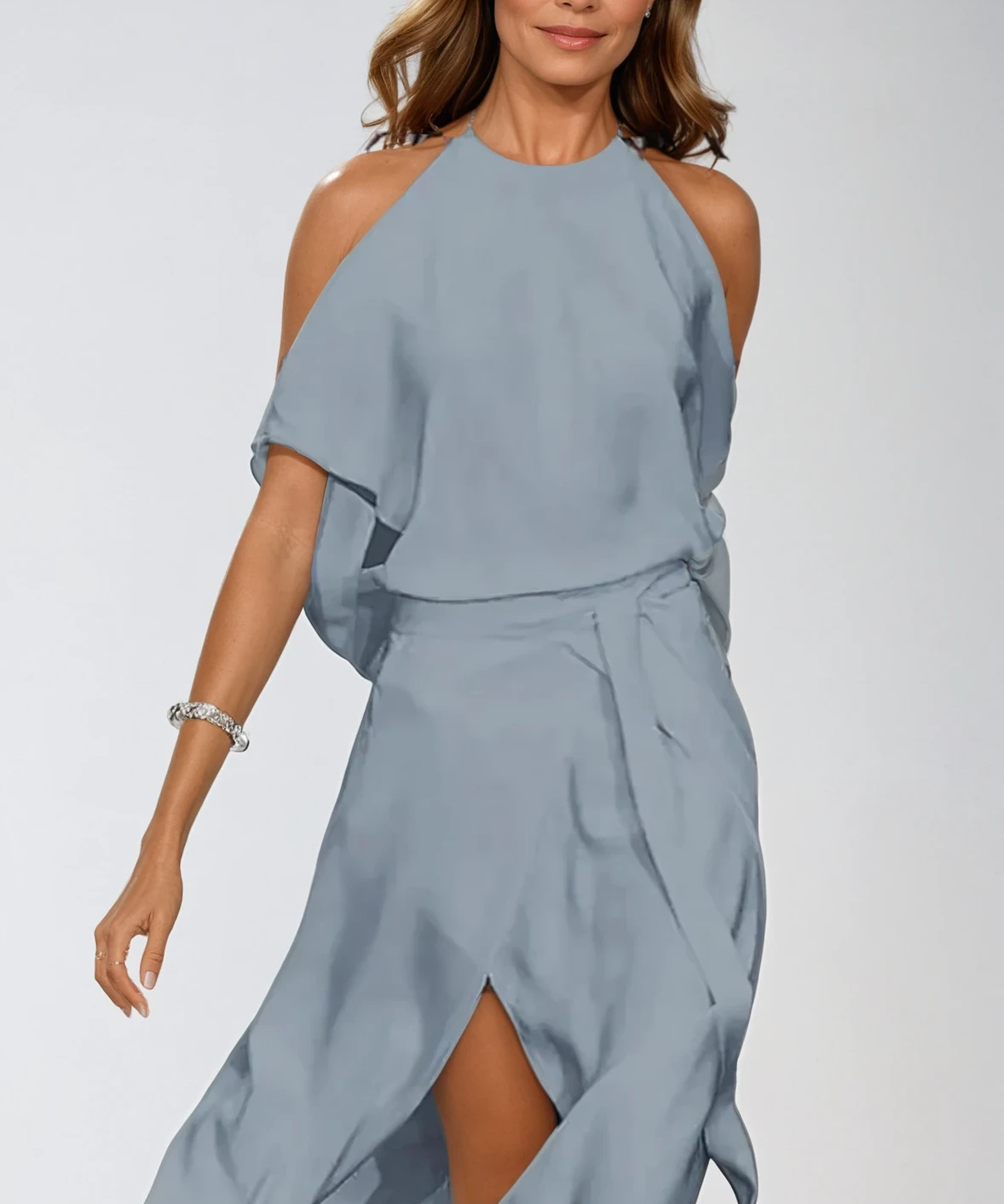Scarlett | Dames Halter Cold-Shoulder Midi Jurk