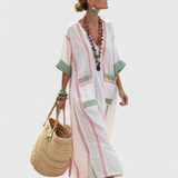 Hannah | Dames Boho Gestreepte Kaftan Maxi Jurk