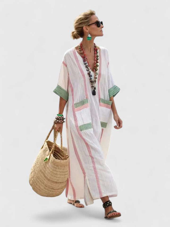 Hannah | Dames Boho Gestreepte Kaftan Maxi Jurk
