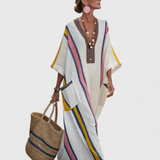 Hannah | Dames Boho Gestreepte Kaftan Maxi Jurk