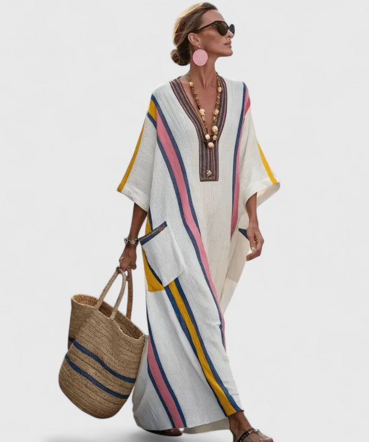 Hannah | Dames Boho Gestreepte Kaftan Maxi Jurk