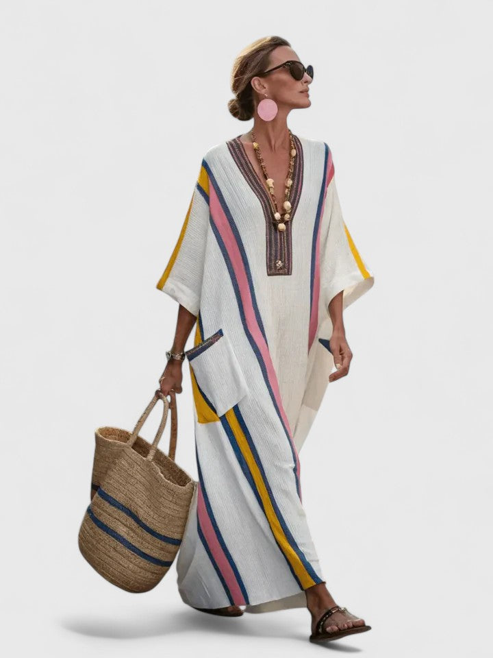 Hannah | Dames Boho Gestreepte Kaftan Maxi Jurk