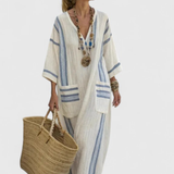 Hannah | Dames Boho Gestreepte Kaftan Maxi Jurk