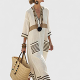 Hannah | Dames Boho Gestreepte Kaftan Maxi Jurk