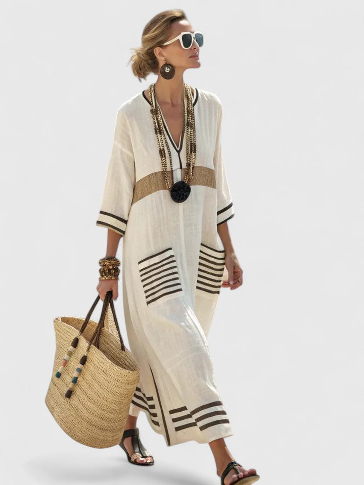 Hannah | Dames Boho Gestreepte Kaftan Maxi Jurk